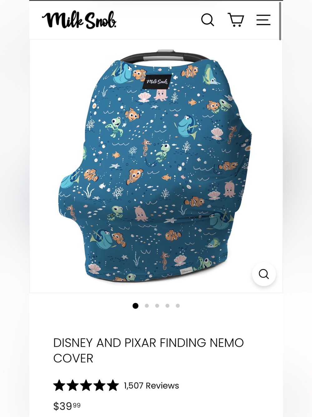 Finding Nemo milk snob baby car seat cover